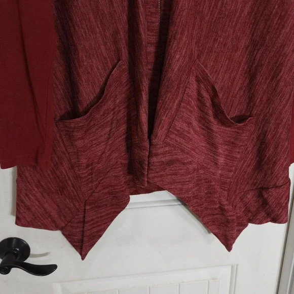 Logo Lori Goldstein Womens Jacket Red Heathered Ultrasuede Zip Up Hanky Tunic M - Picture 4 of 10